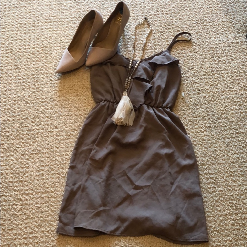 Taupe ruffle dress